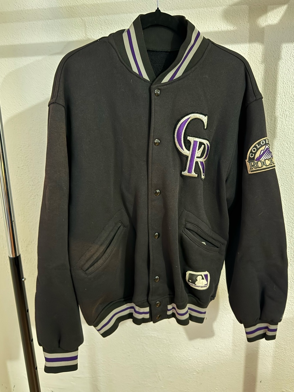 Vintage Felco Colorado Rockies Men's Black and Purple Varsity Jacket